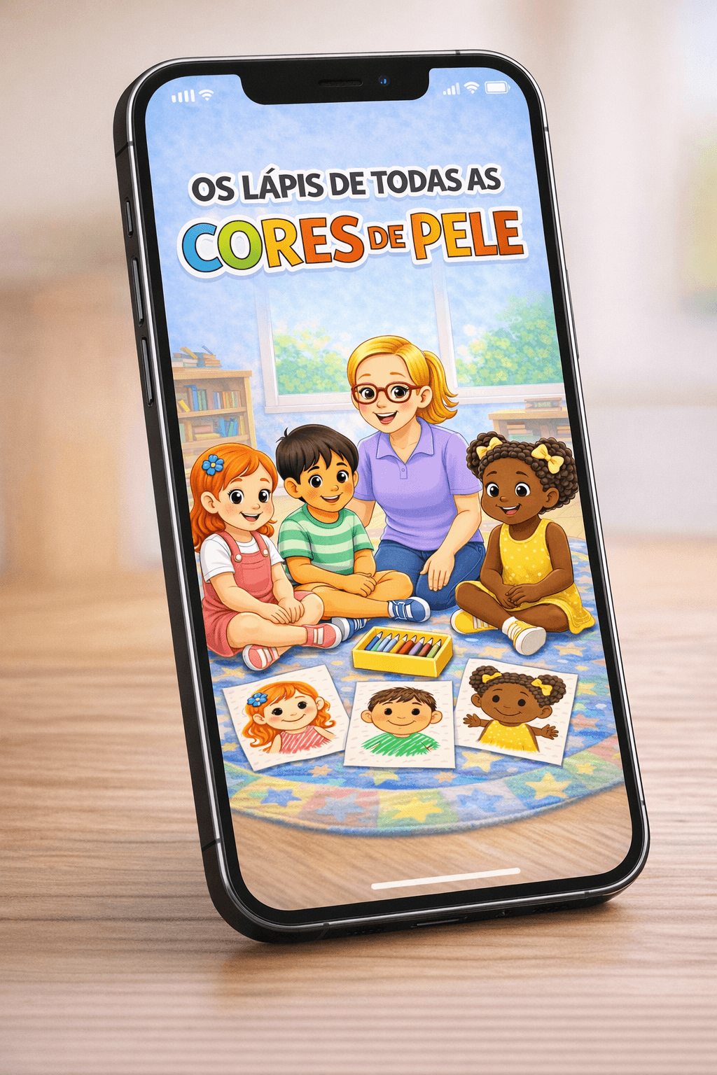 Crianças desenhando e descobrindo suas cores de pele